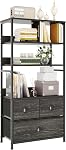 Vermess Bookshelf with Drawers, Industrial Tall Bookcase, 4 Storage Display Shelves Bedroom, Bedroom Shelving Unit, Steel Frame, for Living Room, Home Office, Vintage