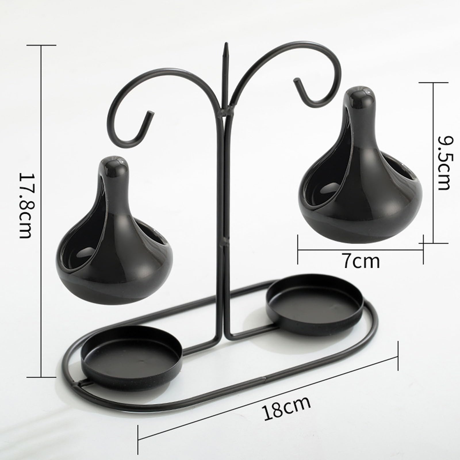 Aromatherapie-Brenner, Teelichthalter aus Metall for Aufhängen, doppelter Keramik-Aromatherapie-Schmelzdiffusor zur Entspannung, Schmelzwärmer(Black)