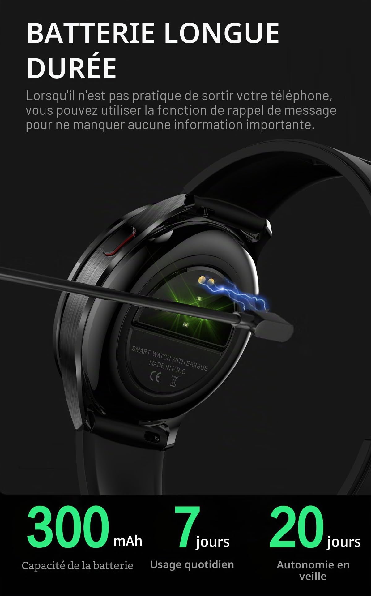 AIEK Montre connectée avec écouteurs pour homme et femme, écran rond de 1,39 pouces, tracker de fitness avec écouteurs Bluetooth, moniteur de fréquence cardiaque et moniteur de sommeil, pour Android