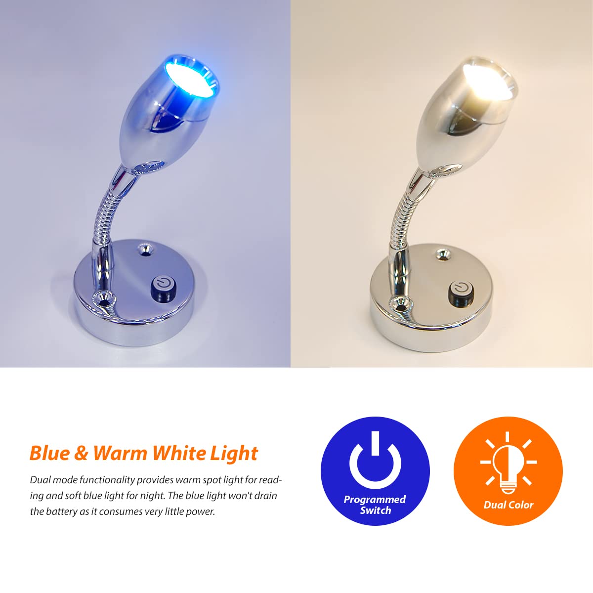 Dream Lighting 12 V lampki do czytania oświetlenie przyczepy kempingowej kampera łodzi naścienny chromowany zestaw 2 sztuk