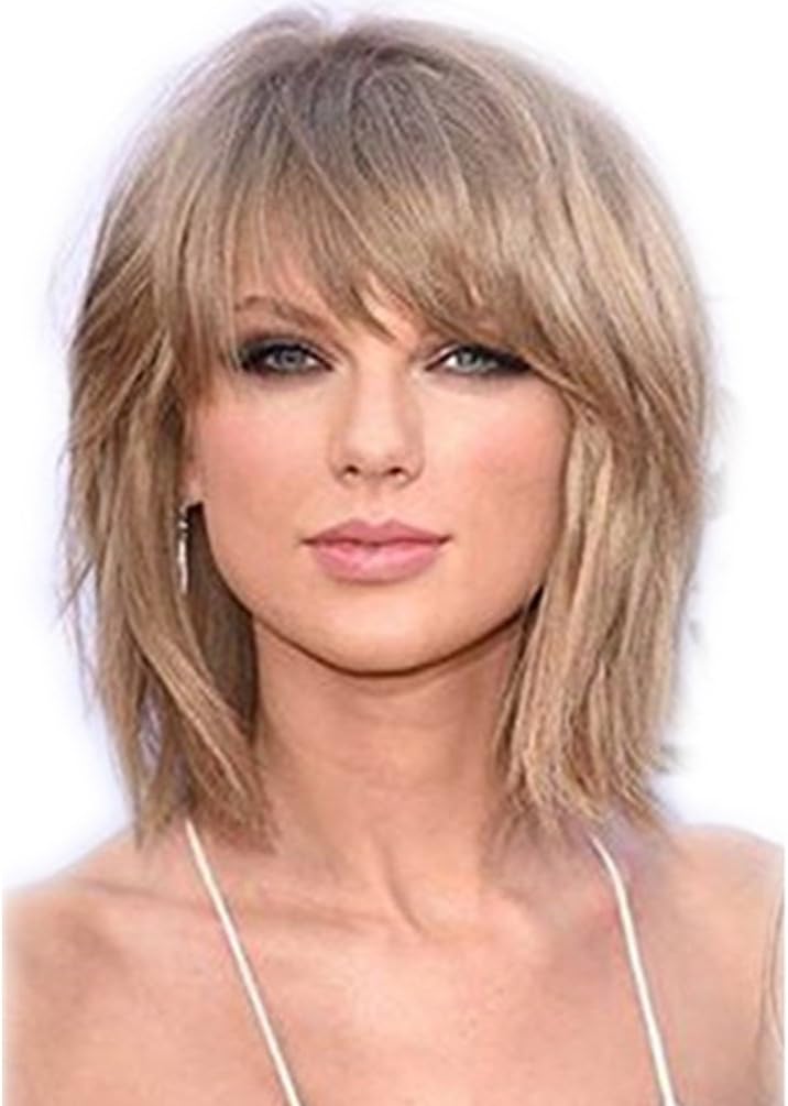 Pengma Top Quality Natural Layered Blonde Bob Hair Bob Cut Wigs with Bangs