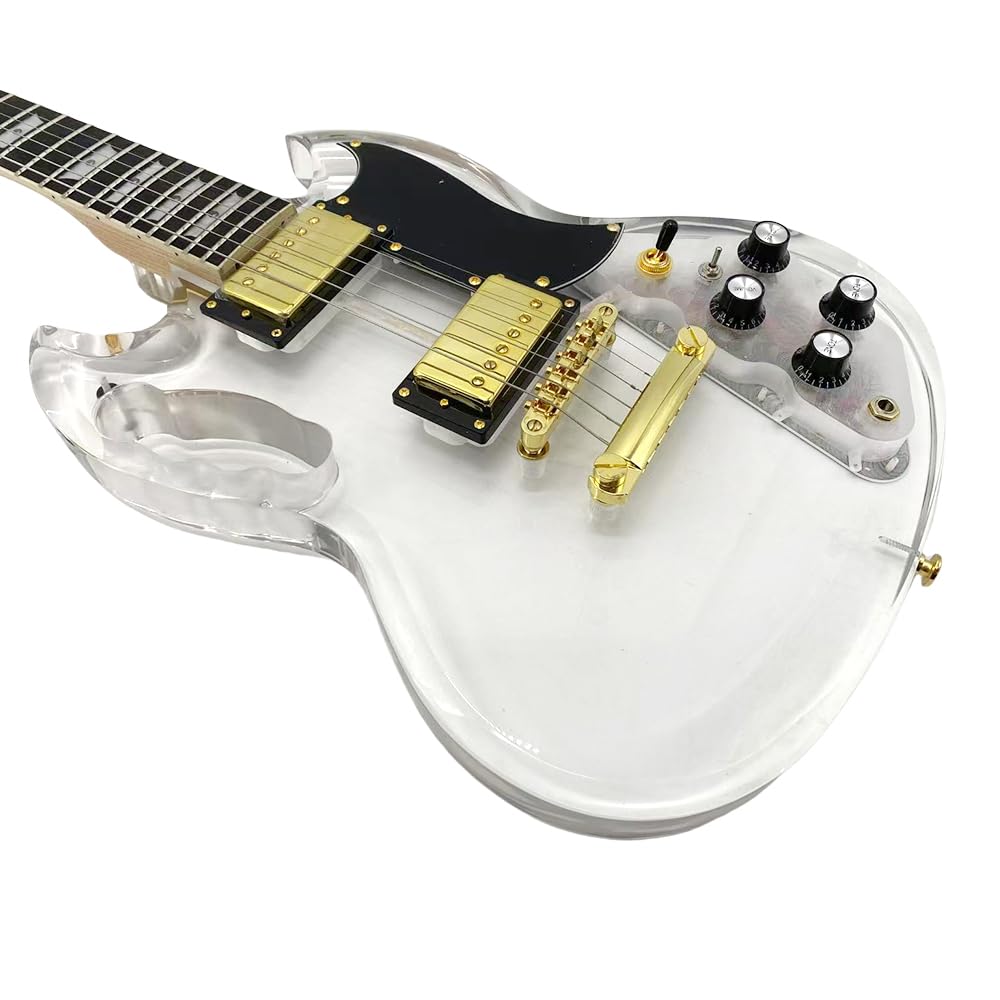 Chitarra elettrica con luce LED trasparente corpo in acrilico trasparente chitarra collo acero tono dolce (kit-led-sg)