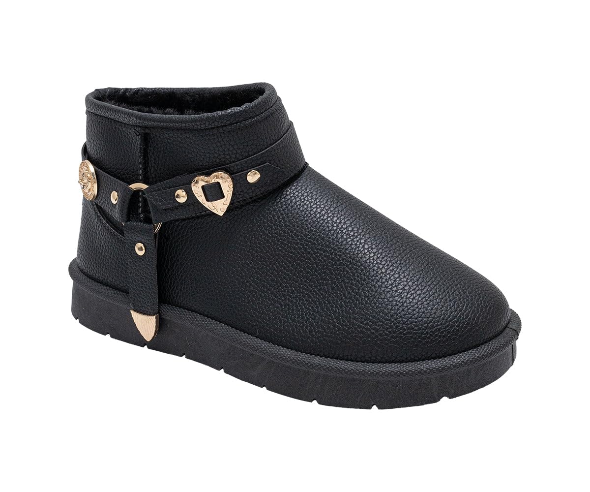bebe Womens Winter Boots Warm Faux Fur Lined Slip-On Booties Cozy Platform Winter Shoes with Charms