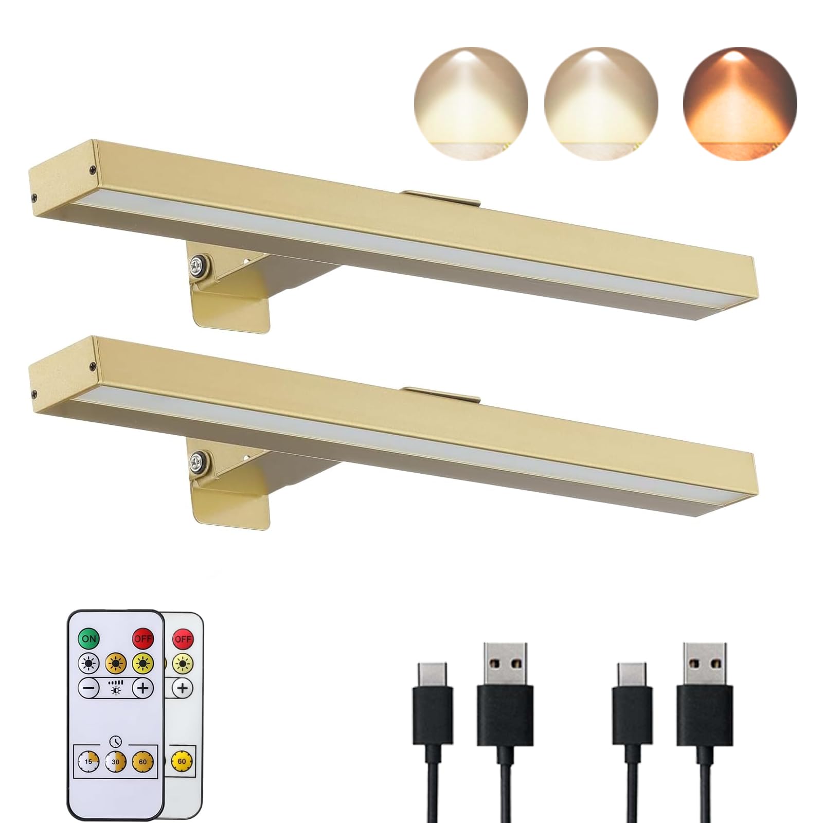 VIGMOJ 2Pack Wireless Picture Light, Dimmable Painting Light with Remote Control