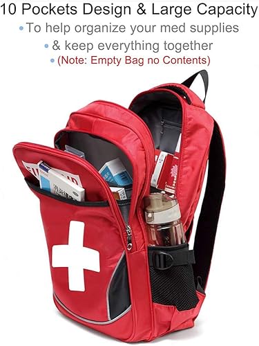 Miniatura 6 de Camoredy Bolsa de primeros auxilios vacía roja mochila médica de emergencia para primeros auxilios, bolsa de trauma, impermeable, multibolsillo para