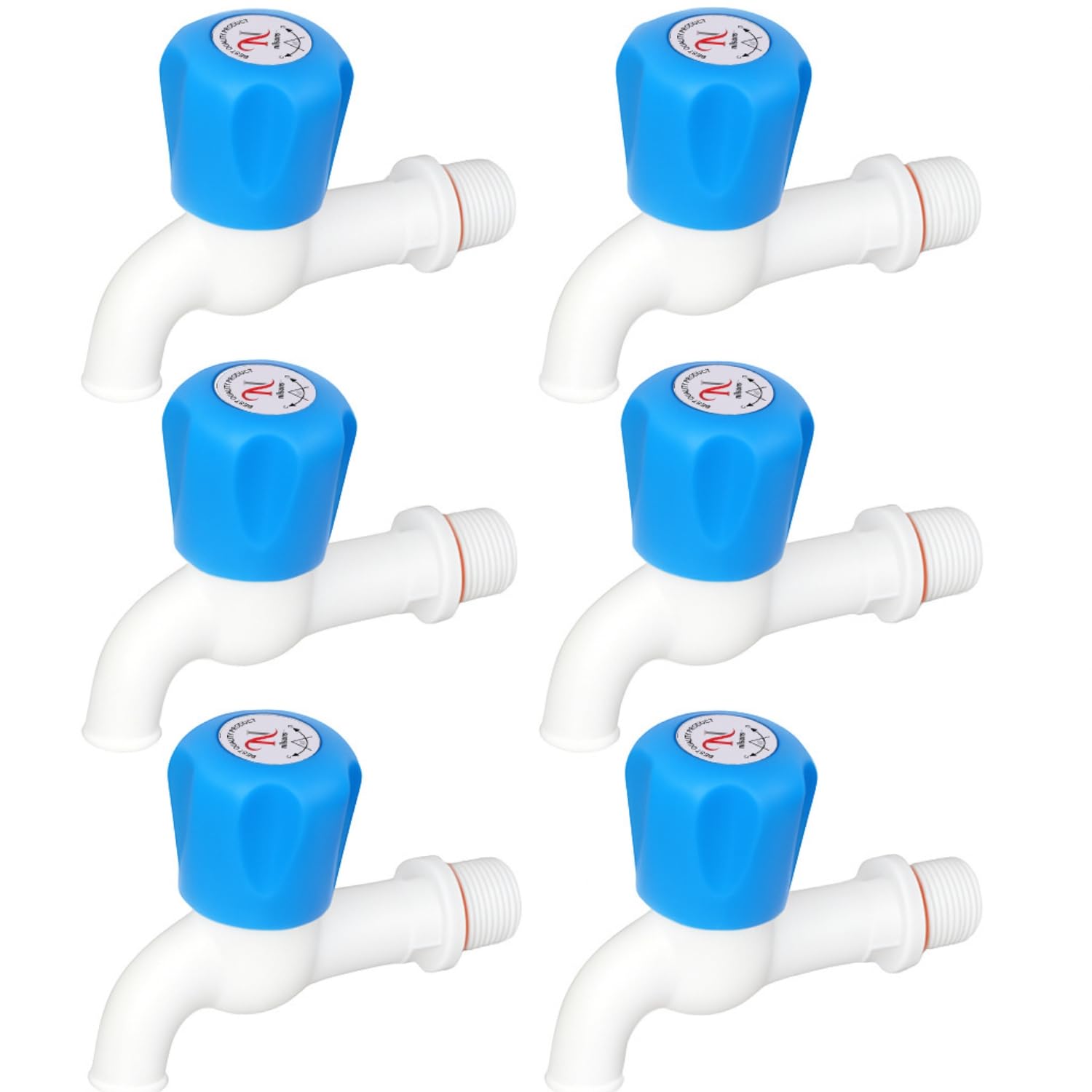 PVC Blue Classic Bib Cock Tap (6 Pieces Set) | Heavy Duty Plastic Water Tap for Bathroom & Utility Use | Durable Bib Cock