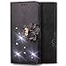 Produktbild Shinyzone Brieftasche Hülle für Xiaomi Pocophone F1,Geprägt PU Leder Handyhülle mit Kartenfächer,Handgefertigt Bling Funkeln Diamant mit 3D Blumen Magnetverschluss Schutzhülle,Schwarz