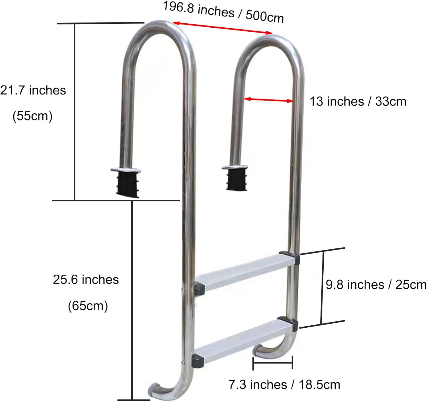 Above Ground Swimming Pool Ladder Steps Inground 304 Stainless Steel Heavy Duty Escalator, 2 Step Pedal for Ground Pools Stair Entry System