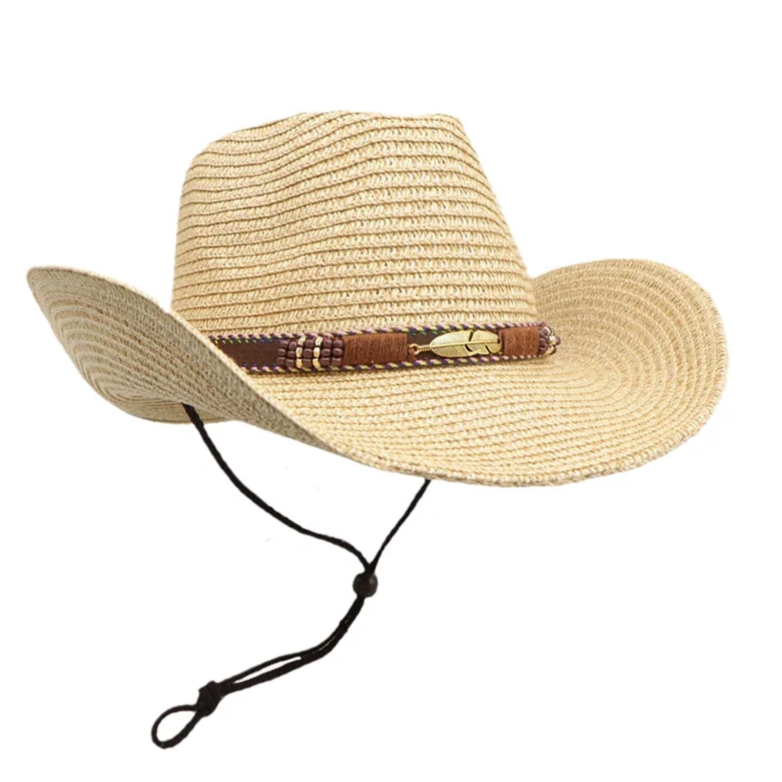 vrfvsdasAAS cowboy hat, Cowboy Hat Summer Top Retro Style Sunshade Straw(Beige)
