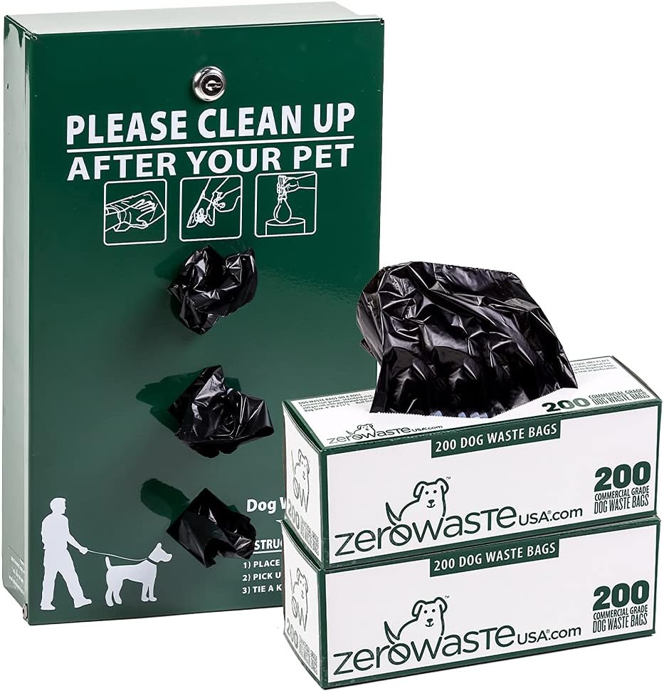 Zero Waste USA Starter Dog Waste Bag System, 400 Free Bags, Gloss Green
