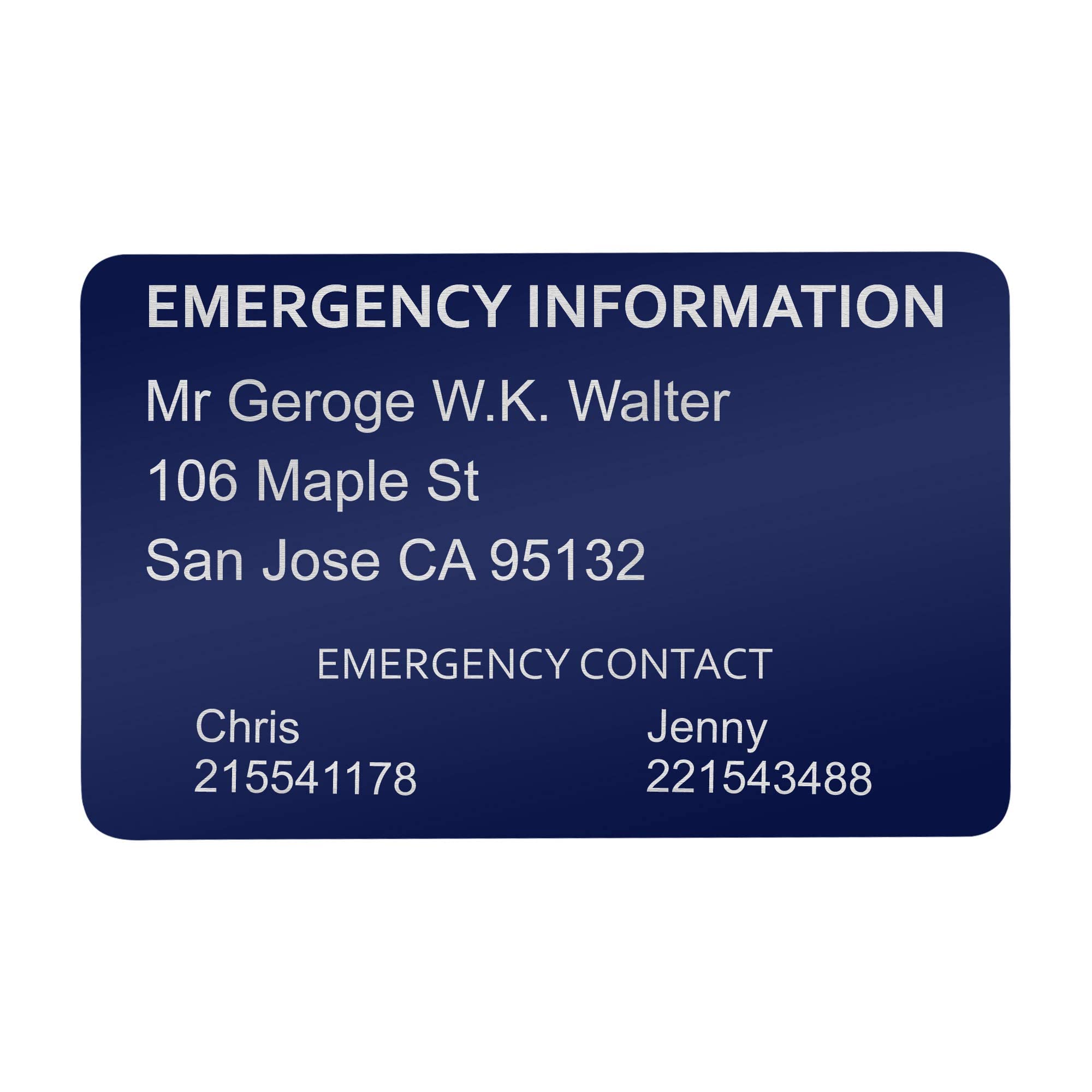 Personalized Engraved Emergency Contact Custom Wallet Medical Alert ID Identification Card Mini Insert Note for Diabetes Warfarin Dialysis Stroke Pacemakers Dad Father's Day Gift (Navy โ image 1