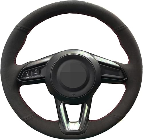 Hand-Stitched Black Car Steering Wheel Cover Suede,for Mazda 3 Axela,for Mazda 6 Atenza CX-3 2018-2019 CX-5 2017-2019 CX-9
