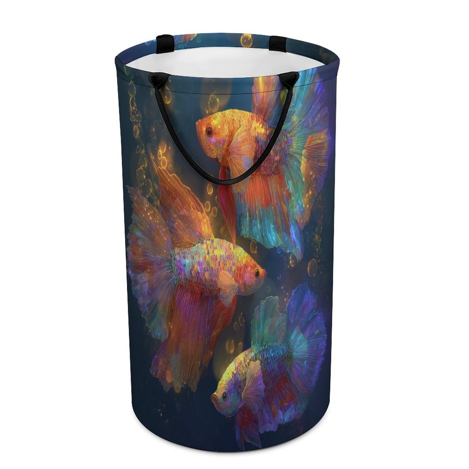 LUYYSKY Beautiful Retro Colorful Fish Versatile Storage Laundry Basket, Rustic Watercolor Underwater Landscape Animal Fish Large Capacity Bathroom Hamper With Handle