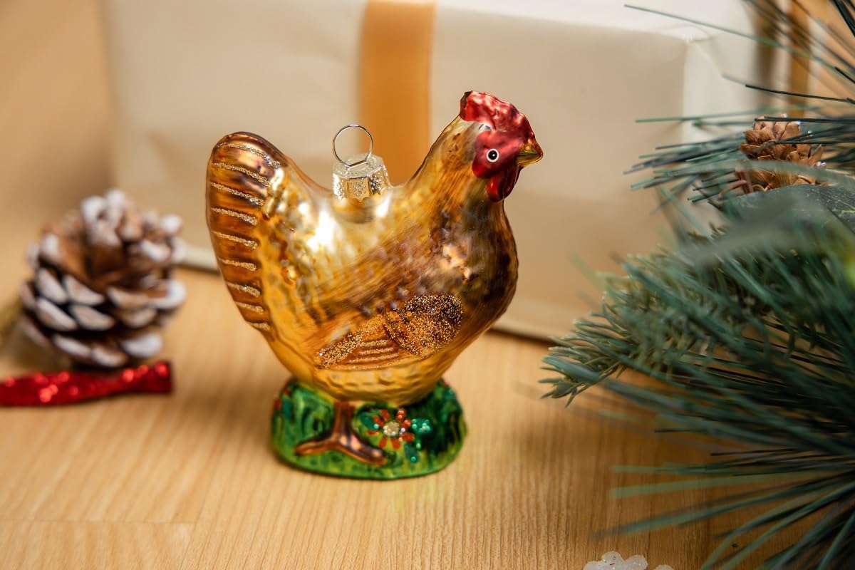 Set of 2 Hand Blown Glass Chicken Ornaments for Christmas Tree, Hanging Glass Chicken Christmas Ornaments - Image 8