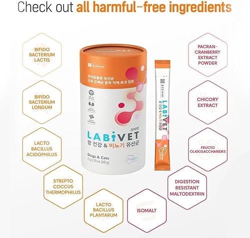 Miniatura 2 de Labivet Probióticos para perros y gatos, salud intestinal y suplementos urinarios en polvo, suplemento probiótico para perros, 30 unidades (paquete