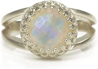 Anemone Jewelry Exquisite Rainbow Moonstone Ring - Fashion Jewelry for Women - White Moonstone Gem in 925 Sterling Silver Double Band - Stunning Moonstone Jewelry All Sizes Available - Handmade