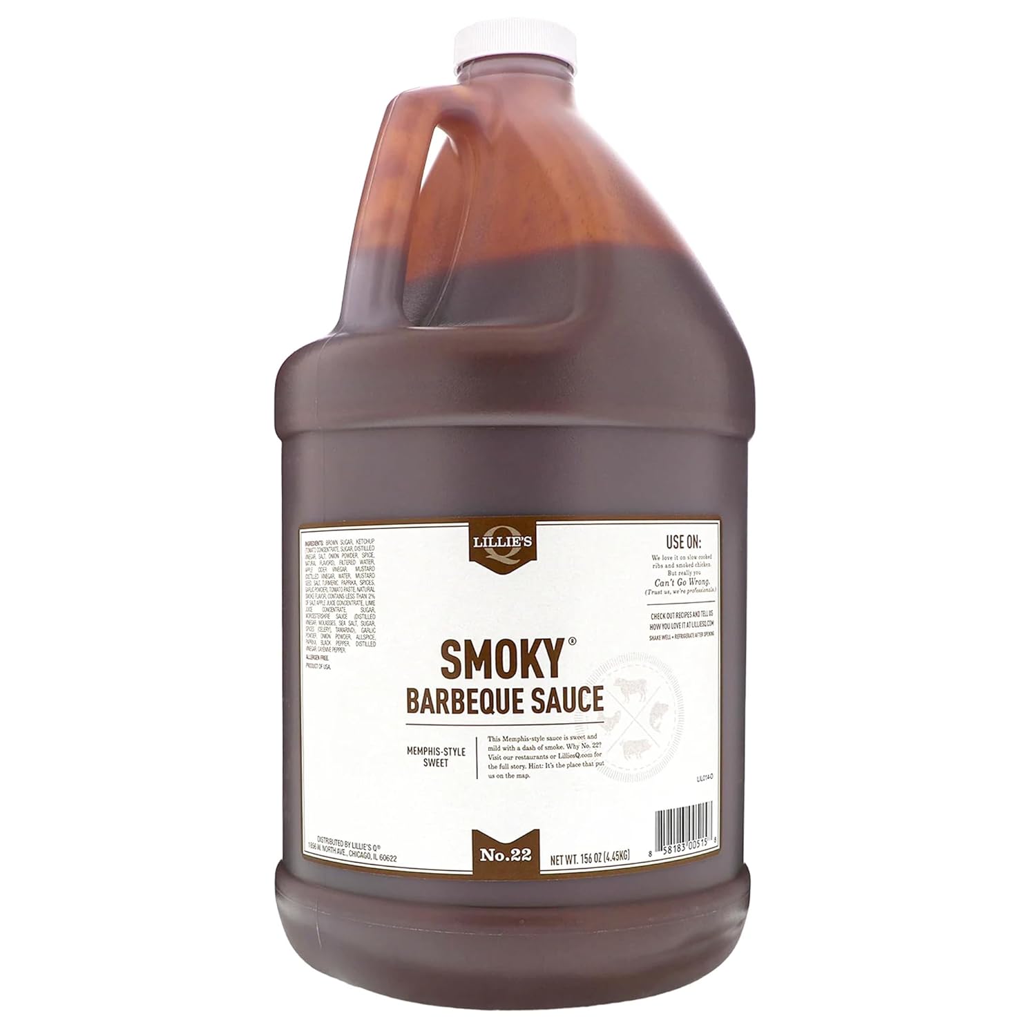 Lillie's Q - Smoky Barbeque Sauce, Gourmet BBQ, Sweet Brown Sugar BBQ Sauce, Mild Smoky Flavor, Premium Ingredients, Made with Gluten-Free Ingredients (156 oz)