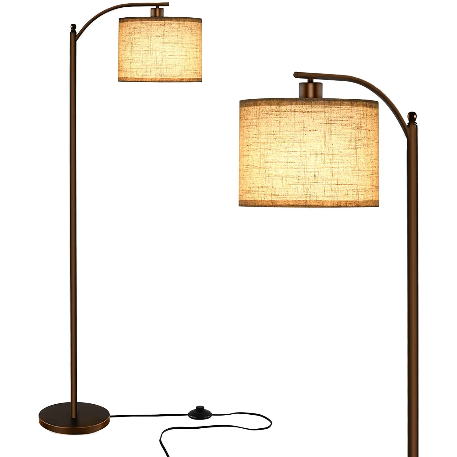 Otdair Floor Lamp for Living Room, Standing Lamp with Hanging Linen Lamp Shade and 9W LED Bulb, Modern, Industrial Reading Light, Floor Lamps for Office, Bedrooms, Farmhouse, Brown