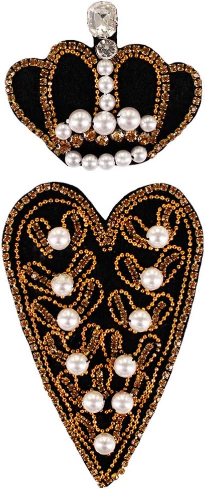 Crown Patches Rhinestone Sacred Heart Patches Beaded Crystal Evil Eyes Patches Handmade Applique Sew on Patches DIY Personalized 1set (B)