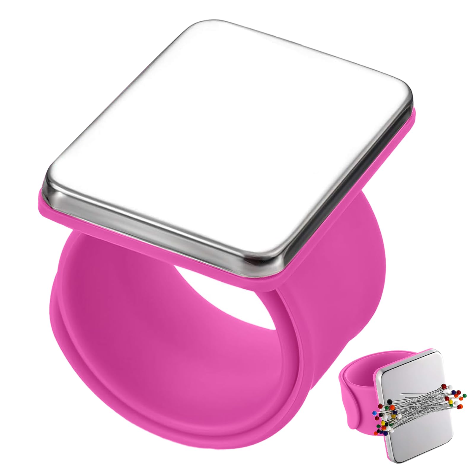 Magnetic Wrist Sewing, Portable Arm Pin Cushion Magnetic Pincushion with Silicone Wristband, Holder Bracelet for Sewing Collection Salon Shop Sewing Hairstyling Supplies (Pink)