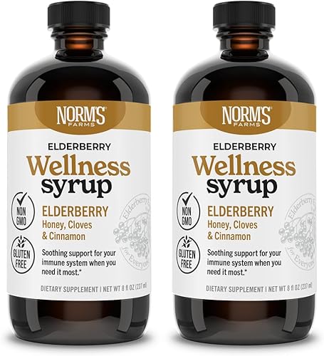 Miniatura 5 de Norm's Farms Jarabe de bienestar de baya de saúco negro + miel, canela y clavo, apoyo inmunológico natural, Kosher, sin gluten, sin OMG, botella de