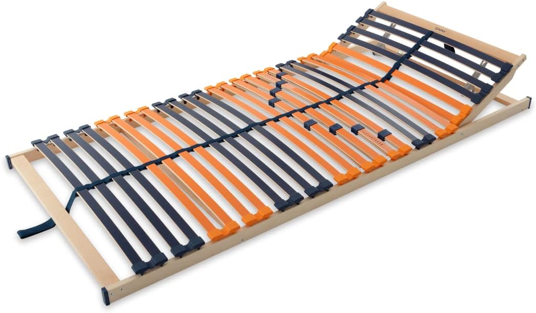 Emma Somier Premium 080x200 cm I Somier de 7 Zonas con cabecero Regulable y suspensión progresiva I 28 láminas de Madera auténtica I Fabricado en Alemania I Automontaje