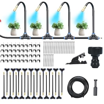 65.61FT Quick-Connect Drip Irrigation System Kit, 360  Bendable Automatic Garden Watering System, Adjustable Bendable Nozzle Copper Sprayer Sprinklers for Garden, Greenhouse, Lawn, Potted Plants