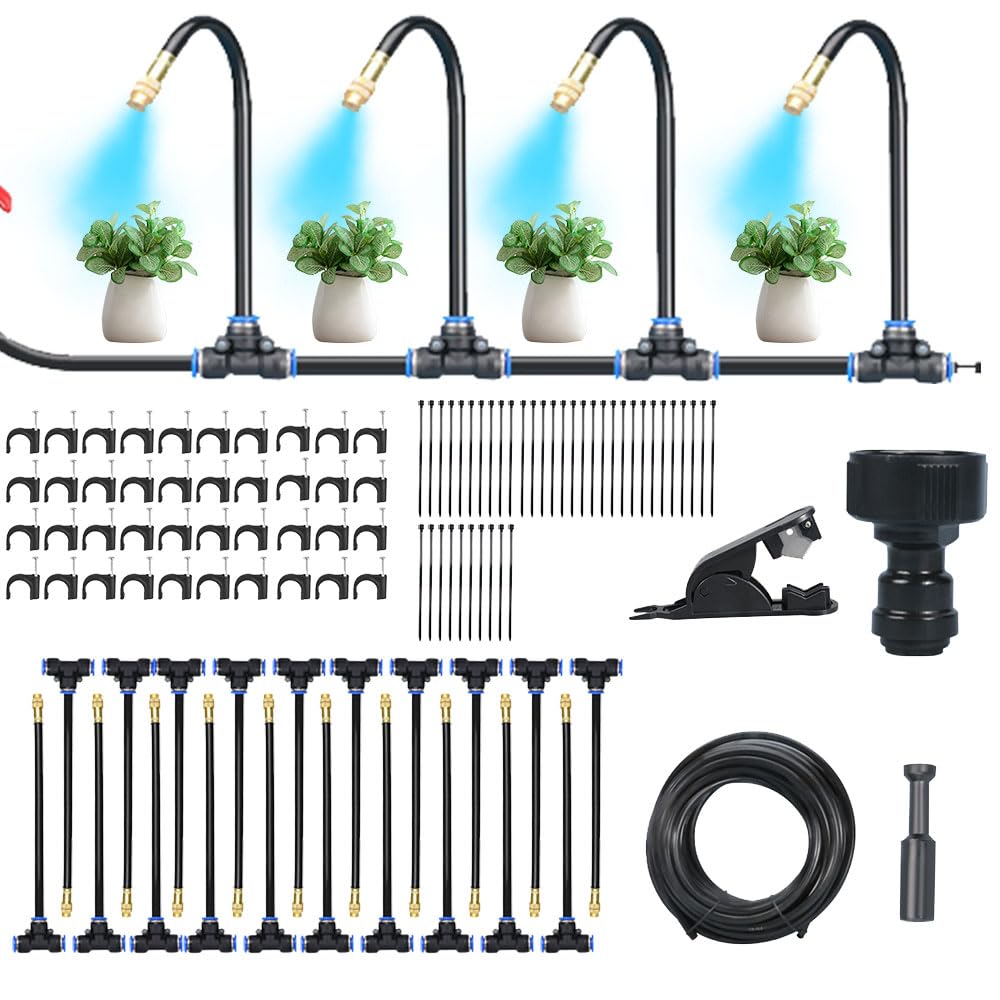 Irrigation System Kit, Automatic Drip Irrigation System, 360° Bendable Garden Irrigation Systems, Garden Watering System Adjustable Bendable Nozzle Copper Sprayer System for Garden (20m/65.6ft)