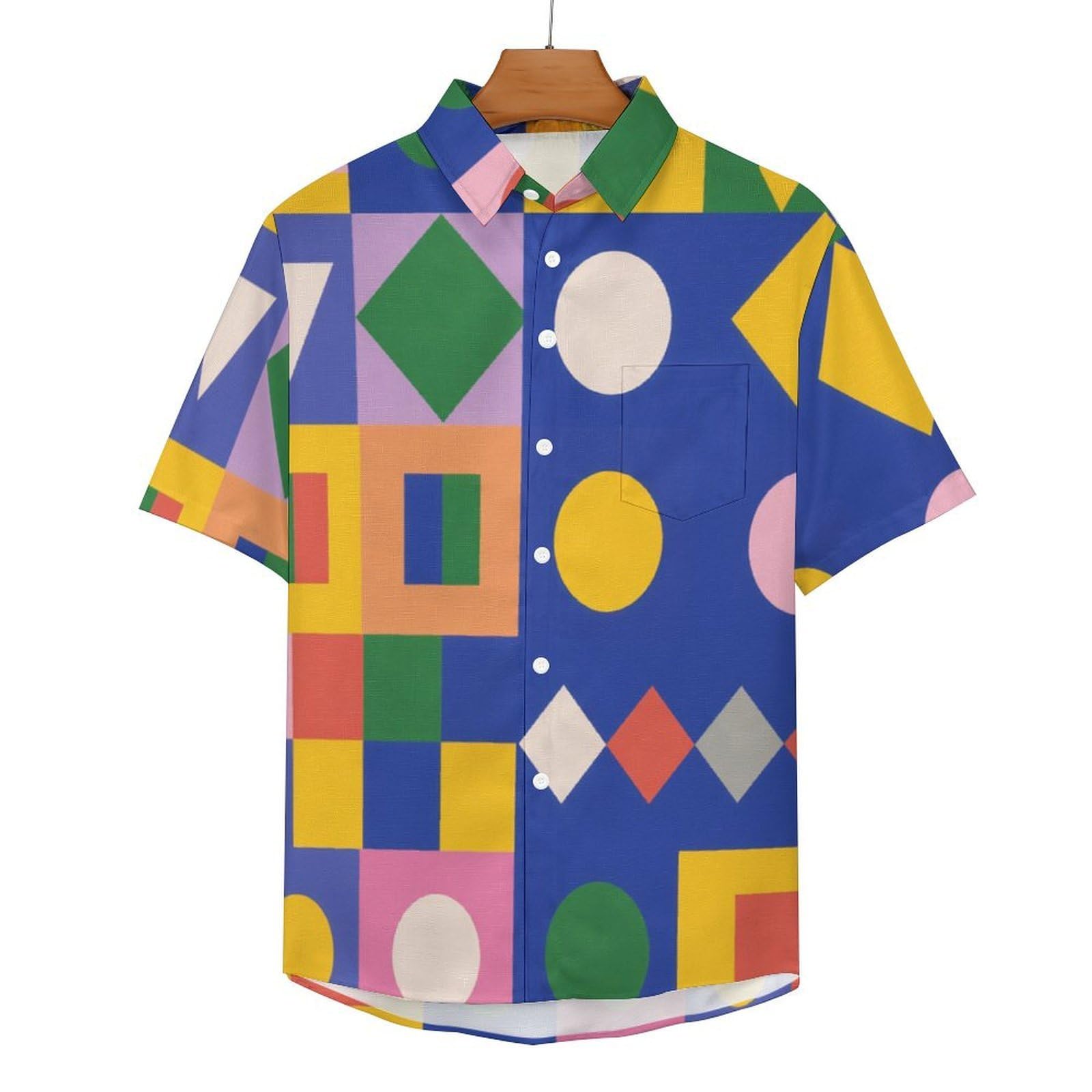 Funky Camicia Hawaiana Uomo, Manica Corta Design Aloha Camicie con Bottoni, Estiva Camicie a Grafica Geometrica Colorata Casual Stampa Spiaggia Estate Moderna Camicia