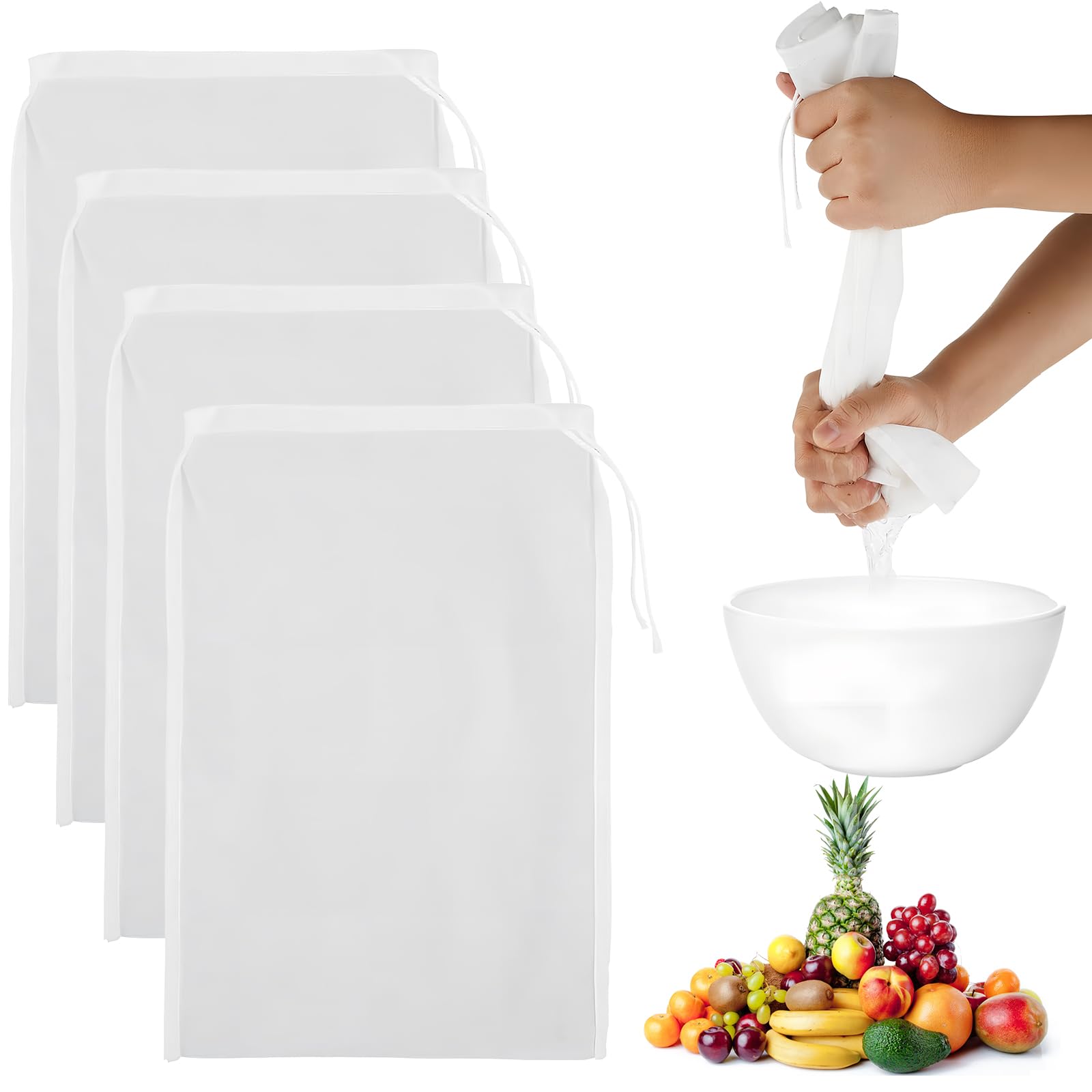 Moer Melkzak Herbruikbare 2 Pack 20 x 18 Kaasdoek Zakken voor Zeef Amandel/Sojamelk Griekse Yoghurt Zeef Melkmoer Zak Voor Koud Brew Koffie Thee Bier Sap Fijne Nylon Mesh Kaasdoek
