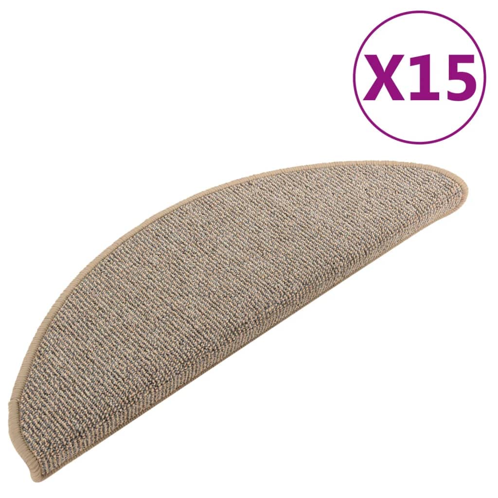 Stufenmatten 15 Stück 65x21x4 cm Braun Halbrund Groß Treppenstufen Matten, Teppich Innen für Treppen, rutschfest Stufenmatten Treppenteppich -A2