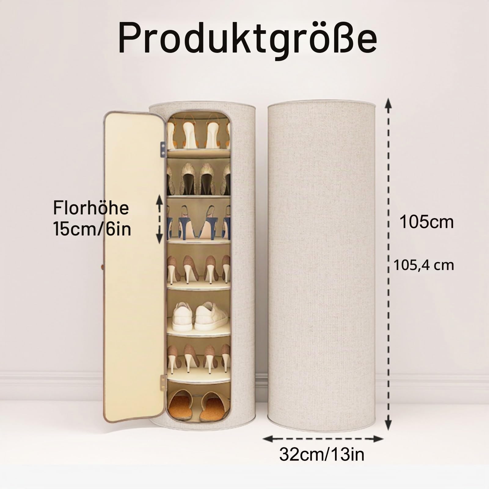 Schuhregal, rund, freistehend, geschlossen, vertikal, hohes Schuhregal für Eingangsbereich, Schrank, Garage – große Schuhaufbewahrung