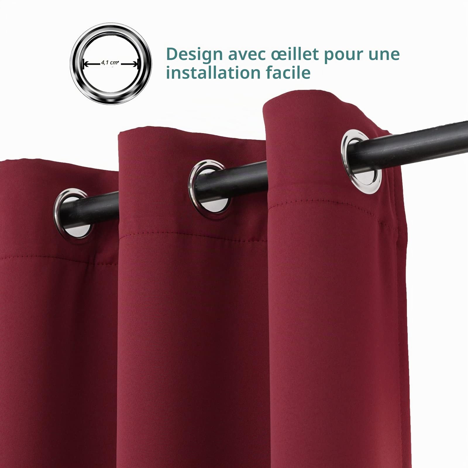 Pickluc Lot de 2 rideaux occultants à œillets de 274 cm de long, rideaux à isolation thermique pour salon, réduction du bruit, protection de l'intimité, rouge bordeaux, 132,1 cm de large x 274,3 cm de