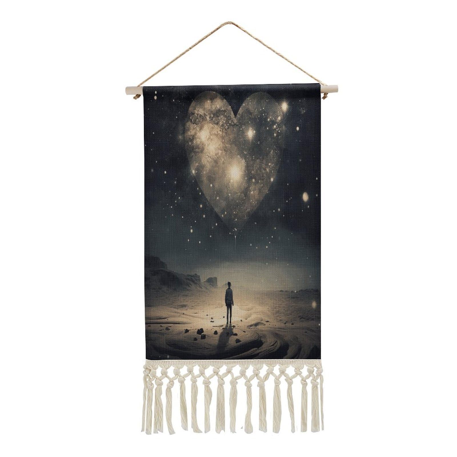 Adfgyerh Style Star Heart Shape Tapestry With Tassels Cotton And Linen Hanging Posters, Wall Art For Travel Gift, Wall Tapestry For Office Home Decor Bedroom Living Room Decor