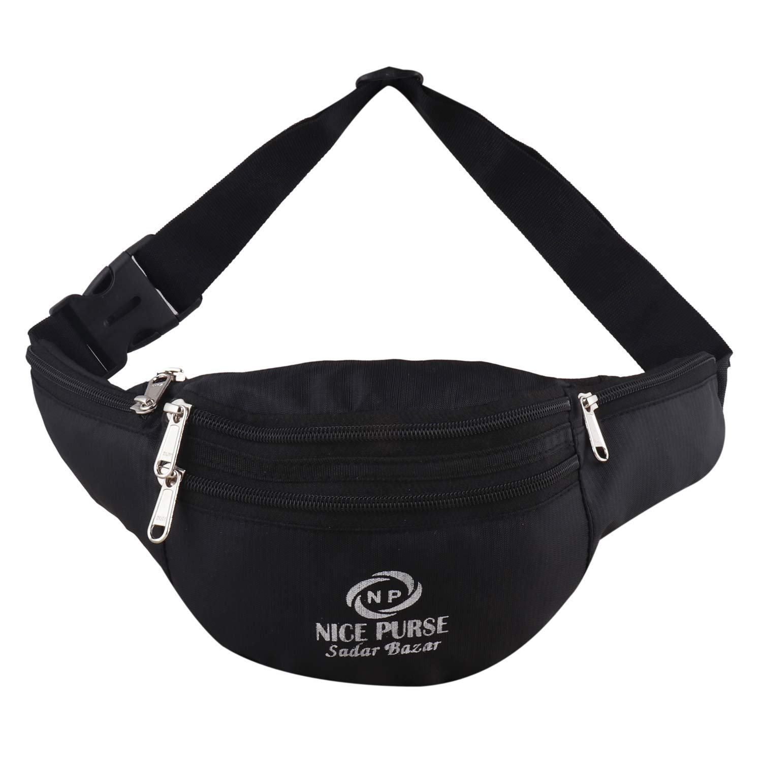 Adjustable Strap Black Polyester Waist Bag for Men & Women (5 Compartment)-image-42