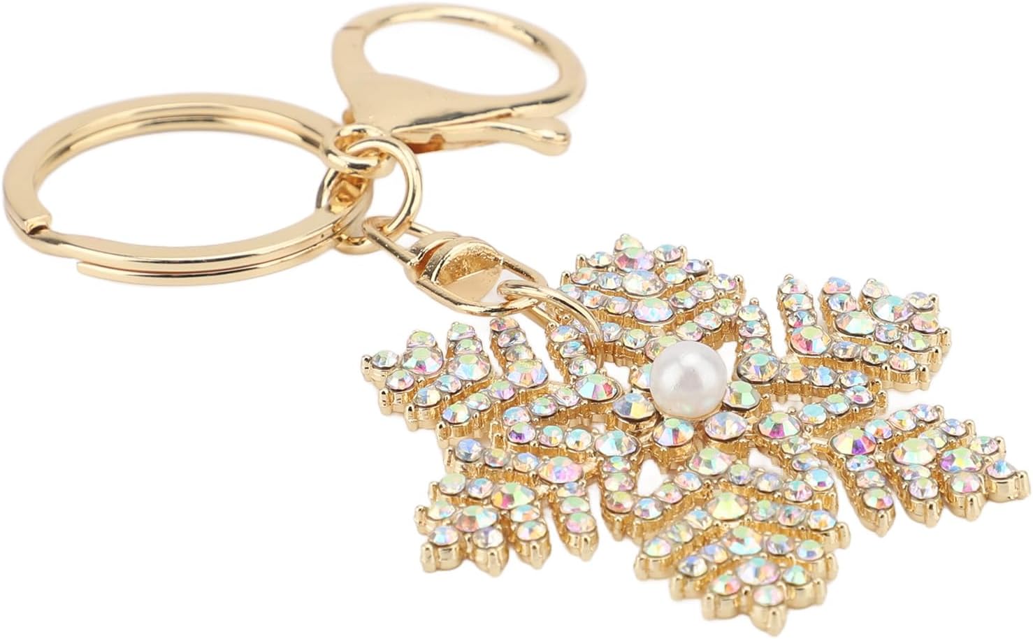 Bling Rhinestone Snowflake Charm Keychain, Sparkling Pearl Bag Charm Key Chain, Cute Snowflake Keyring Accessories for Women's Handbags, Car Keys and Purse Decor (White Colorful) - Image 5