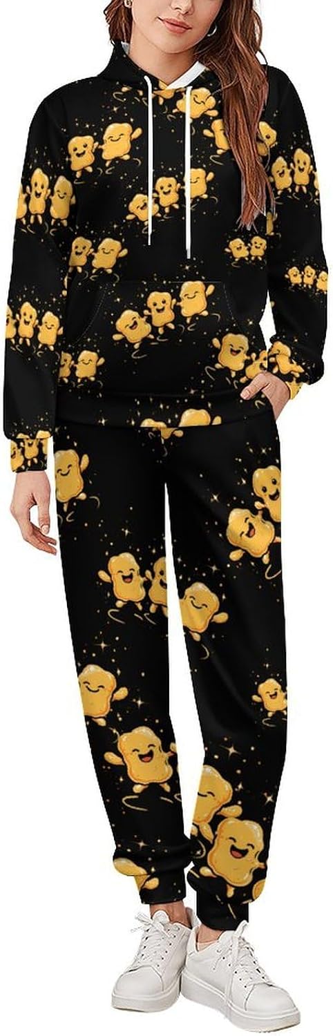 Chicken Nuggets Happy Dance Sweatshirts for Men Two Piece Casual Hoodie Tracksuit Jogger Pants