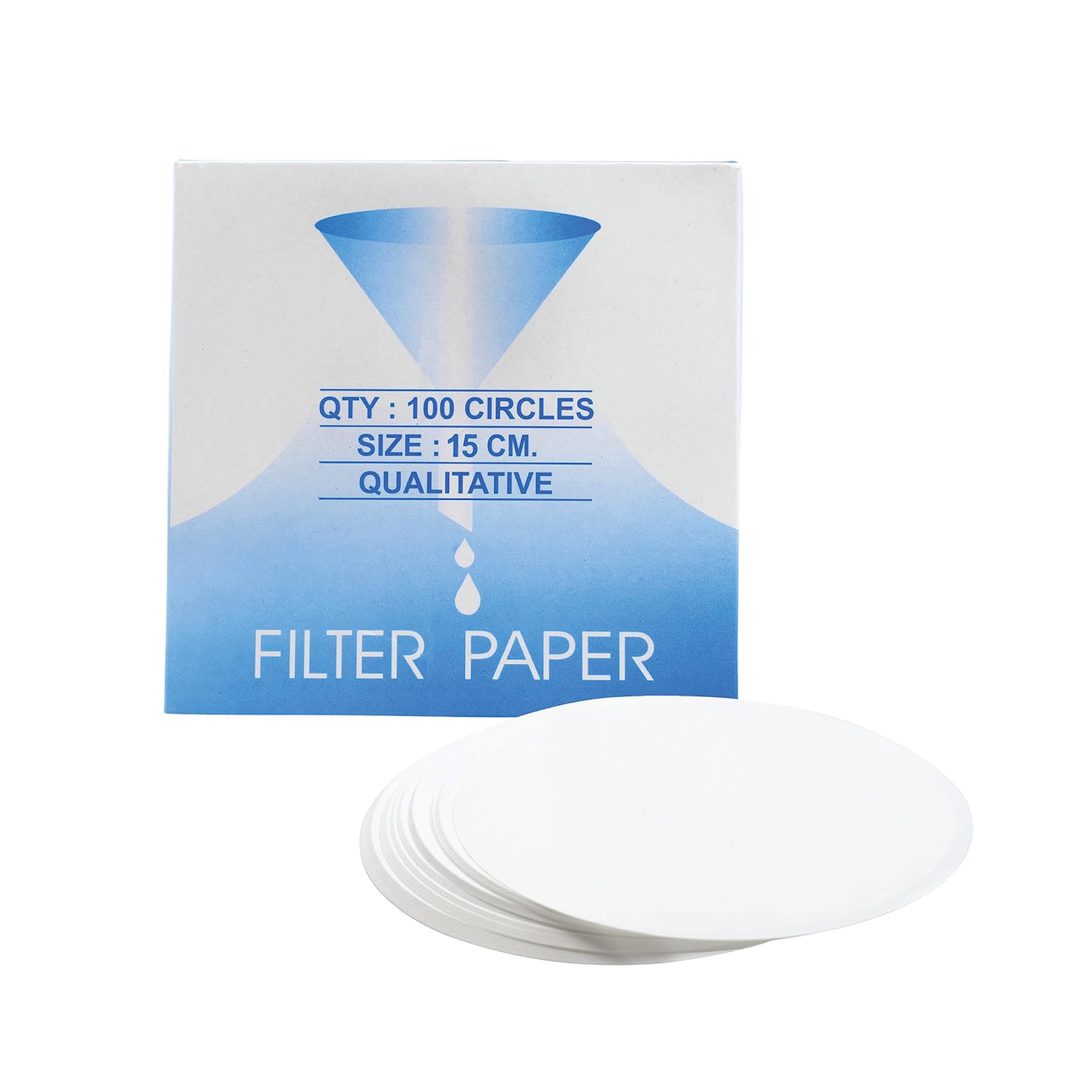 eisco filter paper (pack of 100) 15cm diameter, 8-10 micron | lab-grade qualitative filter paper for chemistry, testing, and science experiments | pure cellulose material for classroom, research use