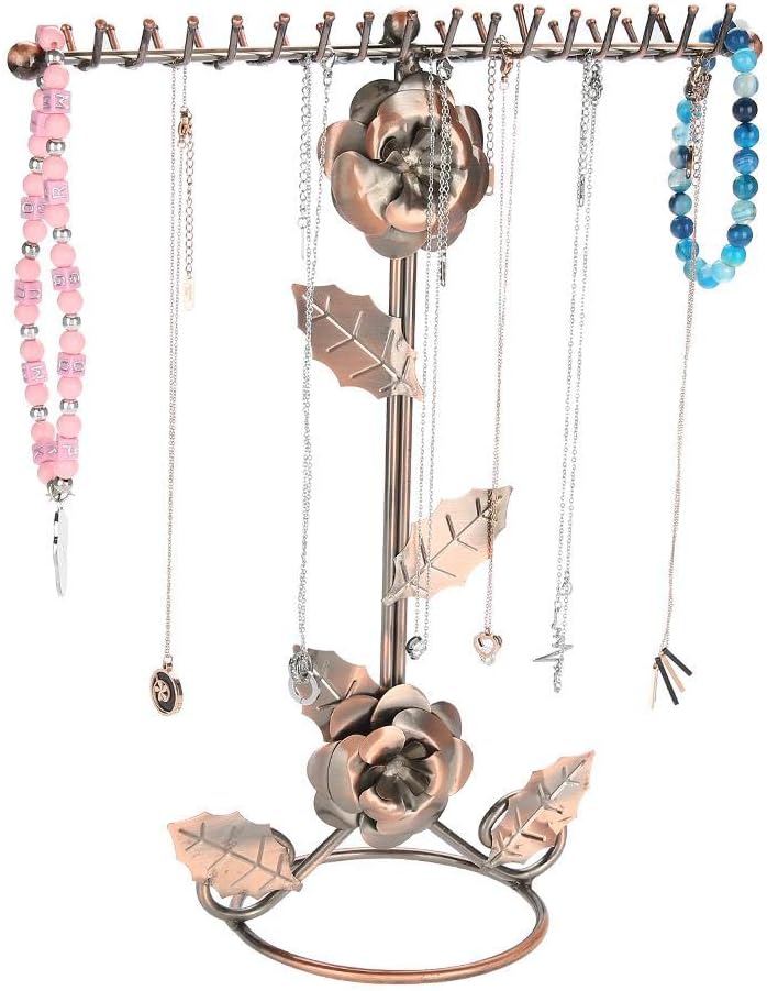 Jewelry Organiser, Jewellery Holders, Roses Flower Jewelry Decoration Shelf, Extra Tall Necklaces Holders for Rings Earrings