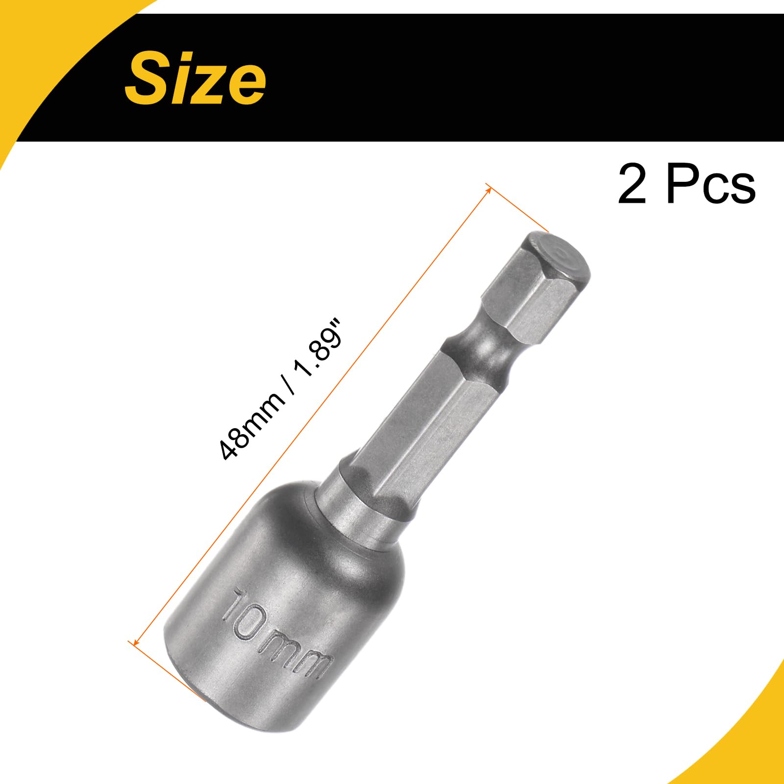 Punta per cacciavite magnetica a cambio rapido da 1/4", codolo esagonale da 10 mm, lunghezza 4,8 cm, 2 pezzi