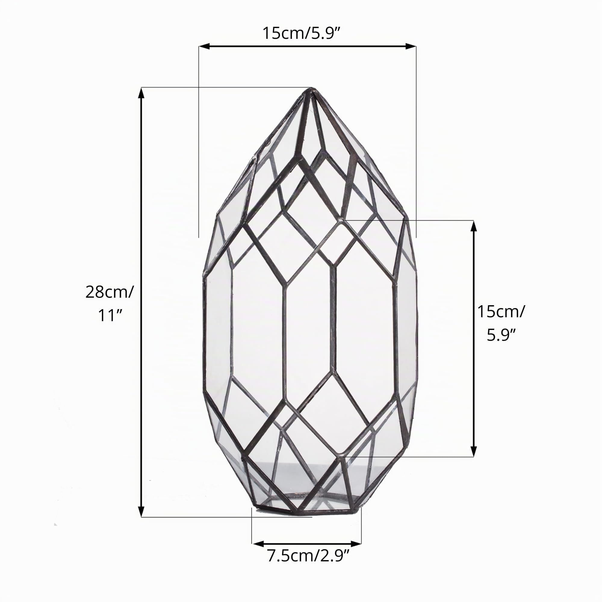 NCYP Handgefertigtes, großes, unregelmäßiges, vielflächiges, geometrisches Glas-Terrarium für sukkulente Pflanzen - Blumentopf/Übertopf für Fensterbank, Balkon, Tischplatte - 28 cm (ohne Pflanzen)