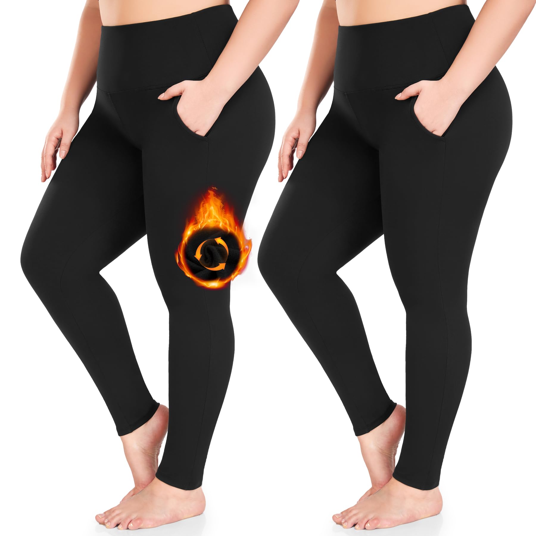 FULLSOFT 2 Pack Women's Plus Size Fleece Lined Leggings-Thermal High Waist Stretchy 1X-4X Yoga Pants for Winter Workout