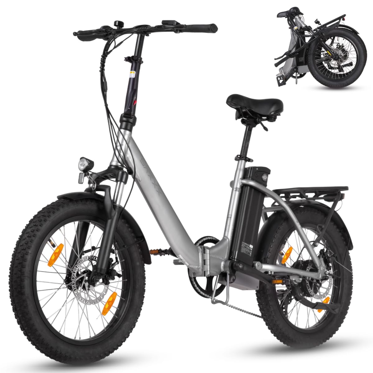 SAXXX E Bike Klapprad 20 Zoll mit 36V 13Ah Akku, E Fahrrad Herren mit 7 Gang Kettenschaltung, Elektro Klapprad mit Scheibenbremsen 120KM Lange Range, Elektrofahrrad Pedelec 25 km/h für Herren Damen