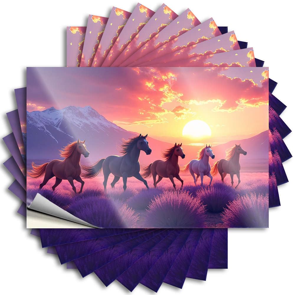 Fzfn Women's Colour Horses Galloping In Lavender Field At Sunset. Tumbler Funny - Kitchen Sets Sticker Self Adhesive Sticker(8X12cm)