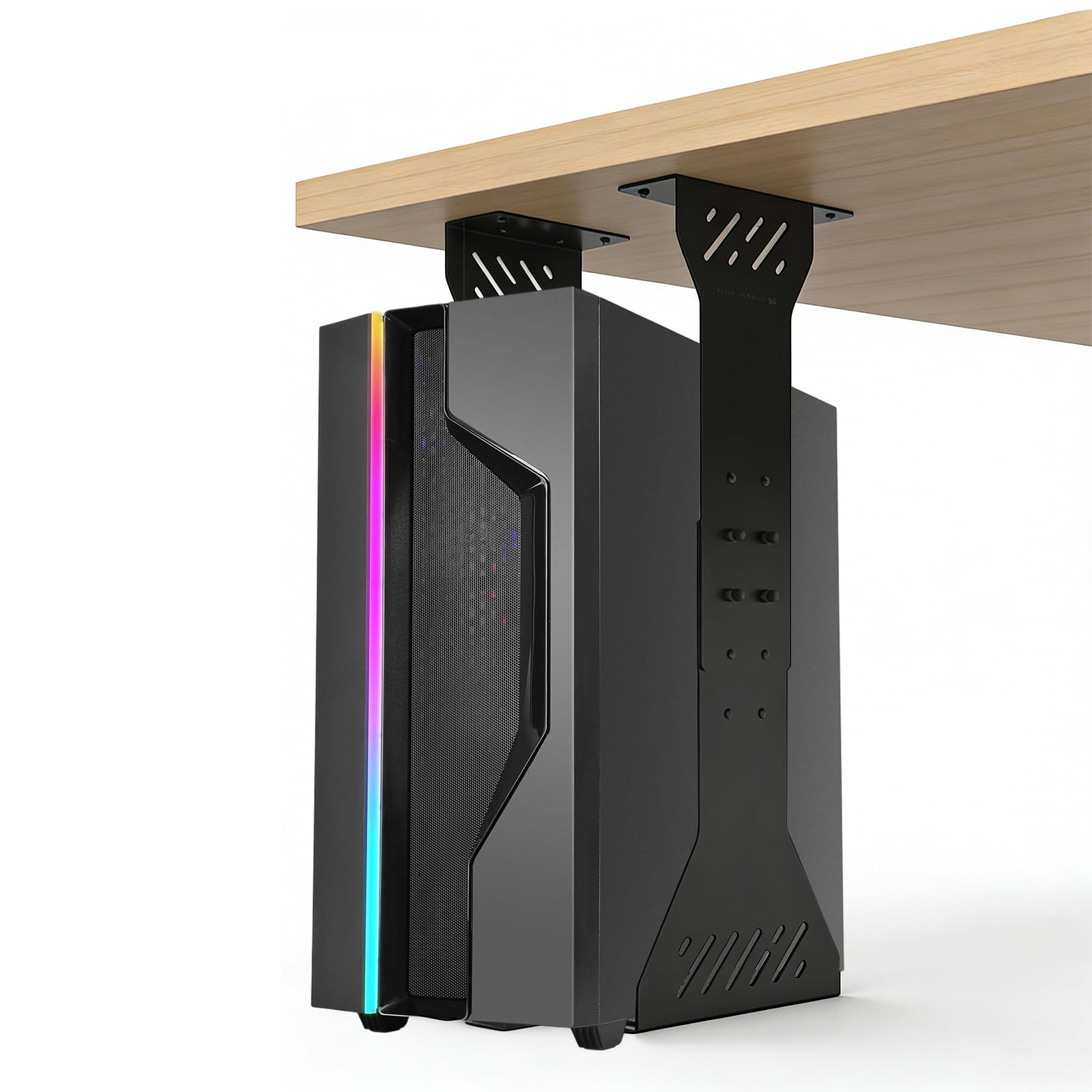 Soporte para PC debajo del escritorio, carcasa de computadora resistente de hasta 35 kg, soporte para carcasa de computadora ajustable (Negro)