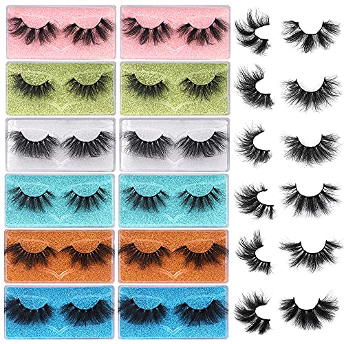 10D Mink Lashes Eyelashes 25mm Dramatic Fluffy Full Volume Lashes Pack 6 Styles Faux Mink Eye Lashes Pawotence 6 Pairs Soft Reusable False Eyelashes Pack Lashes Bulk