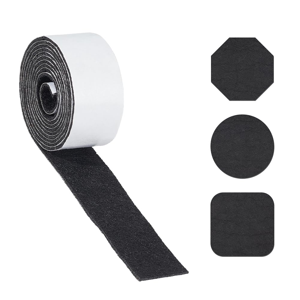 NBEADS 1 Roll 15m/16.4 Yards Self Adhesive Felt Tape, 24mm Wide Black Felt Fabric Strip 1mm Thick Adhesive Backed Tape for Furniture Protection Noise Reduction DIY Crafts