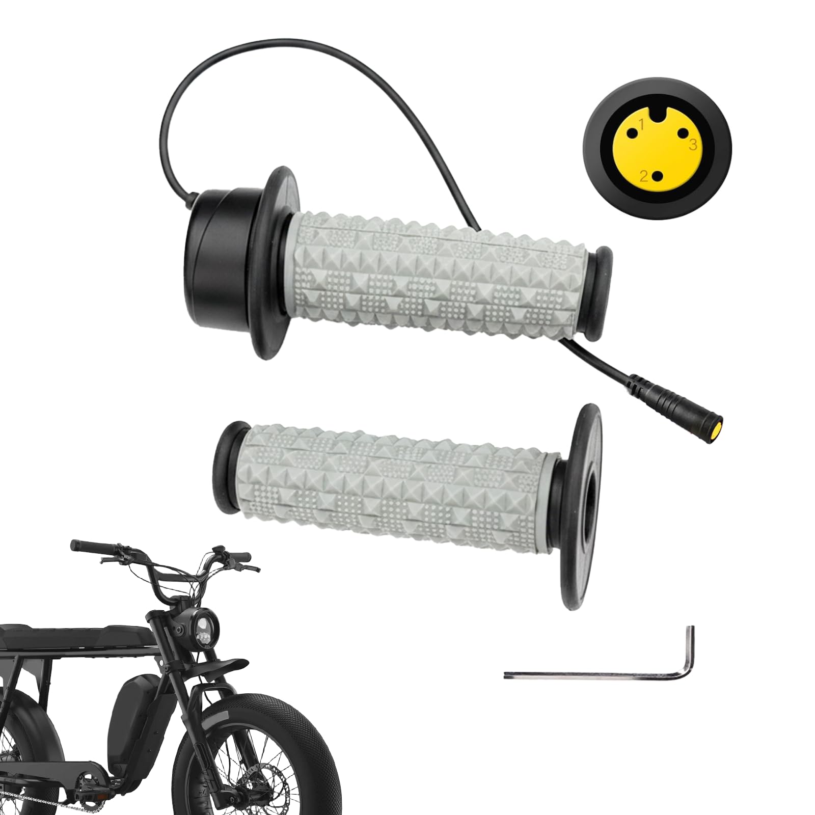 Full Twist Throttle for Super73, Ebike Throttle 3Pin Grip Kit, 12V-72V Plug and Play for Bafang Mid Drive Kit, 7/8" 22mm Handlebar Electric Bike