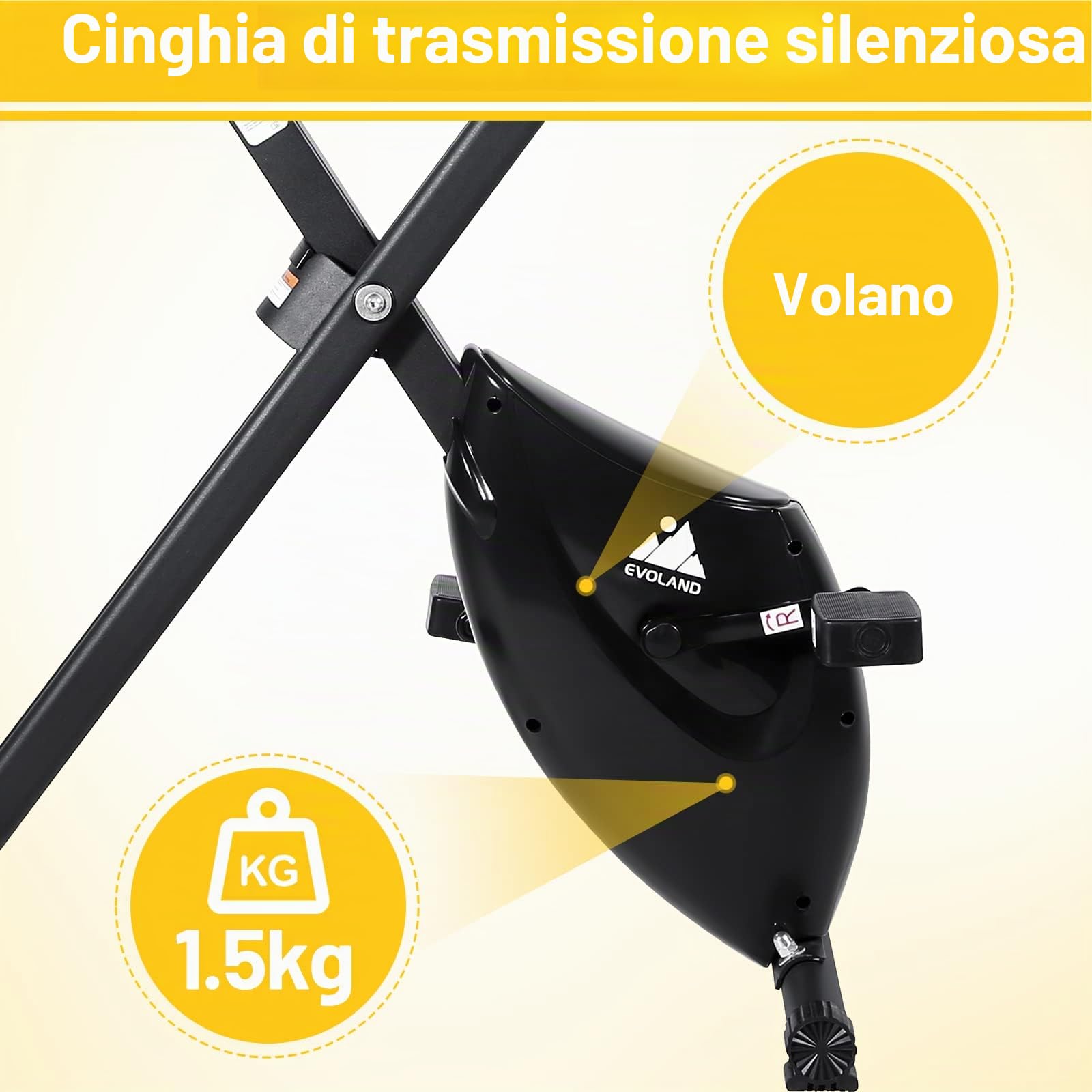 Evolland, bici da ginnastica pieghevoli con display LCD, 8 livelli di resistenza, Ergometro fisso per uso domestico, carico massimo 120 kg