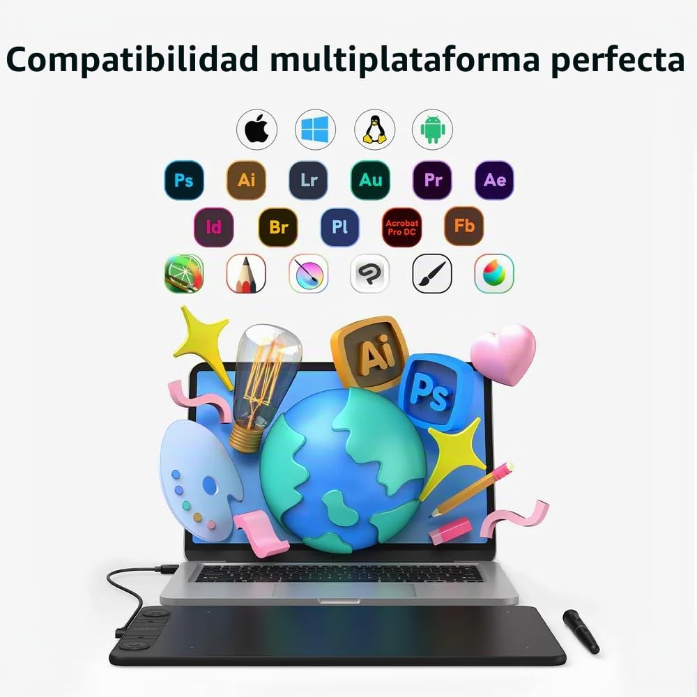 VEIKK VK1060PRO - Tableta gráfica de Dibujo (10 x 6 Pulgadas, lápiz Digital con lápiz Capacitivo pasivo sin batería (8192) Compatible con Android Windows y Mac OS